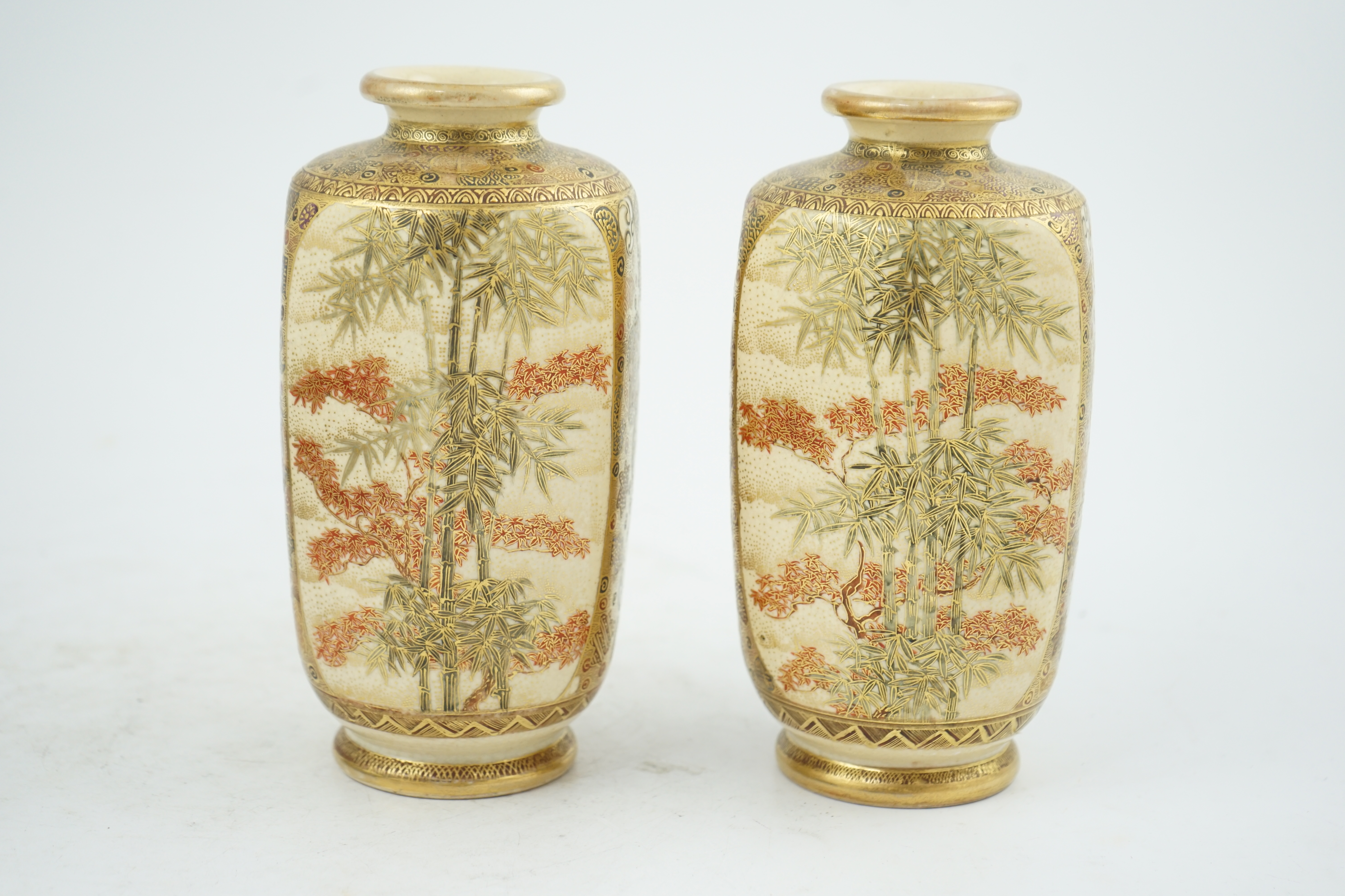 A pair of Japanese Satsuma hexagonal vases, signed ?Kozan, early 20th century